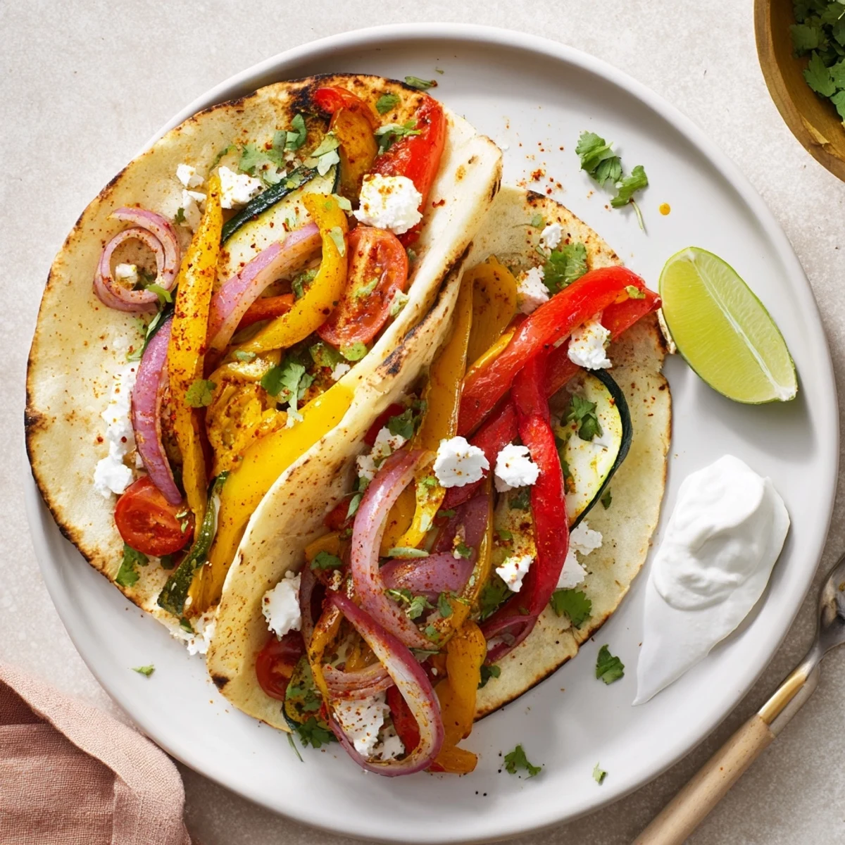 Oven browned feta with charred peppers in Tajin Feta Sheet Pan Fajitas