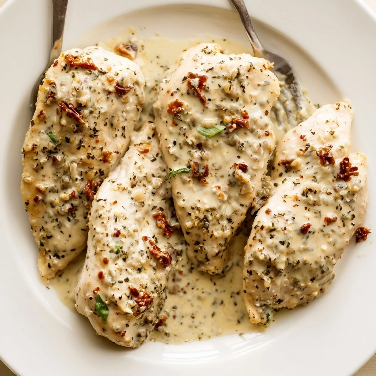 Dump And Go Crockpot Marry Me Chicken in creamy sun-dried tomato sauce  