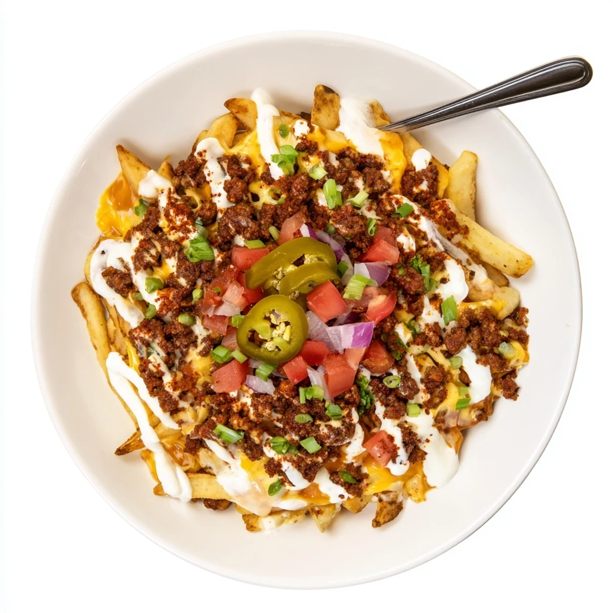 Party ready Chorizo Queso Dip Fries served hot on a platter with napkins