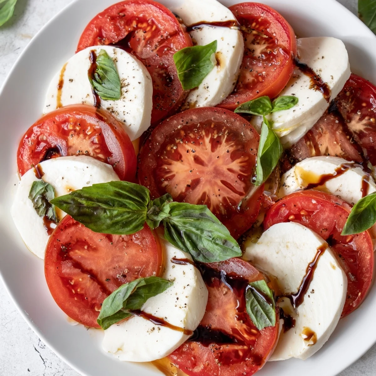 Easy Caprese Salad Recipe served immediately with flaky sea salt, cracked pepper