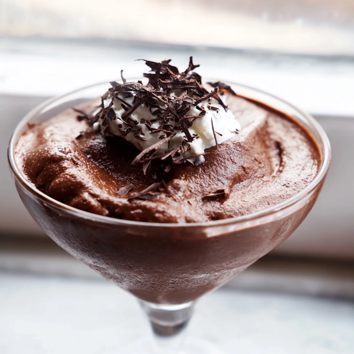 Rich chocolate mousse layered in clear glasses showcasing its fluffy airy texture