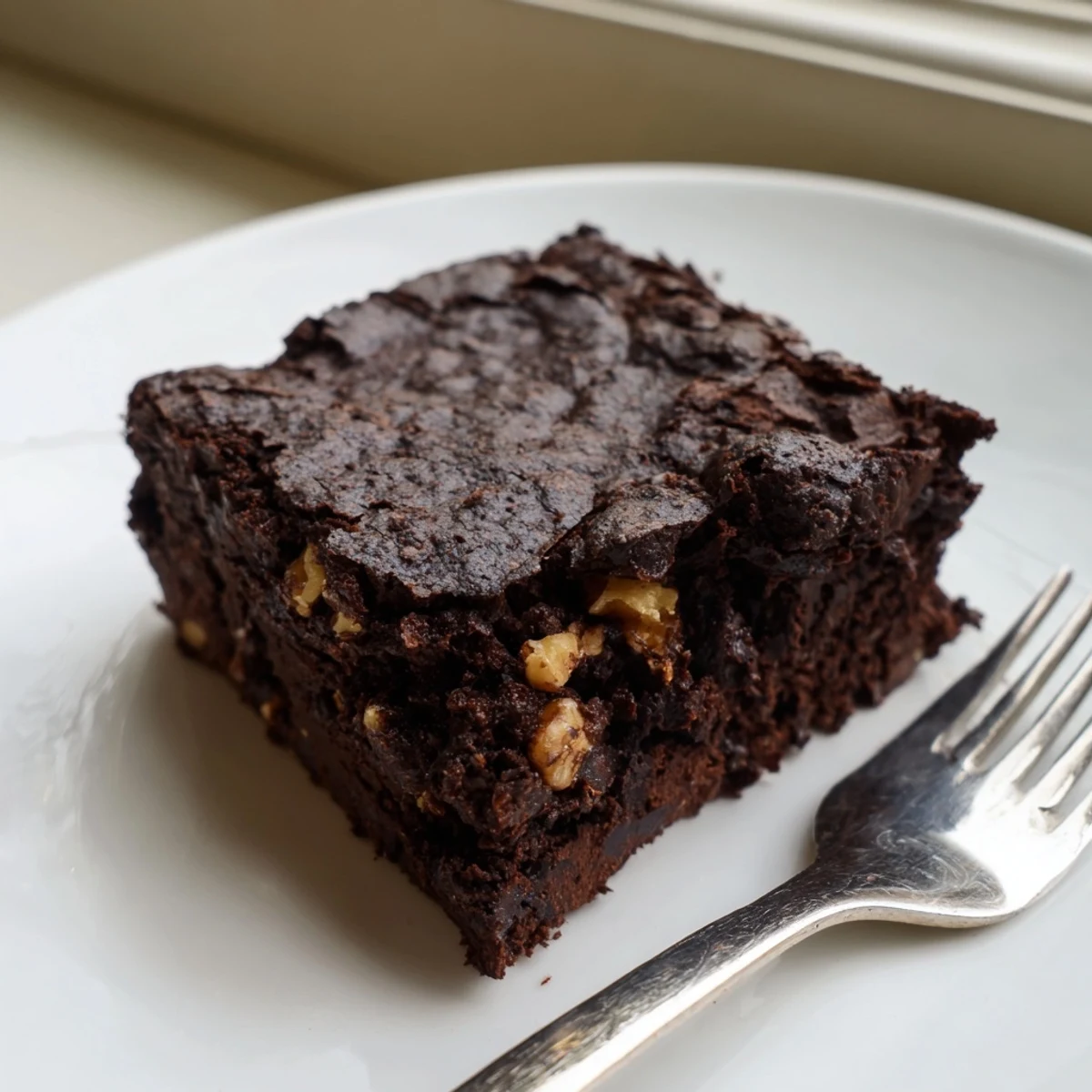 Fudgy homemade brownies with a shiny crackly top cut into decadent chocolate squares