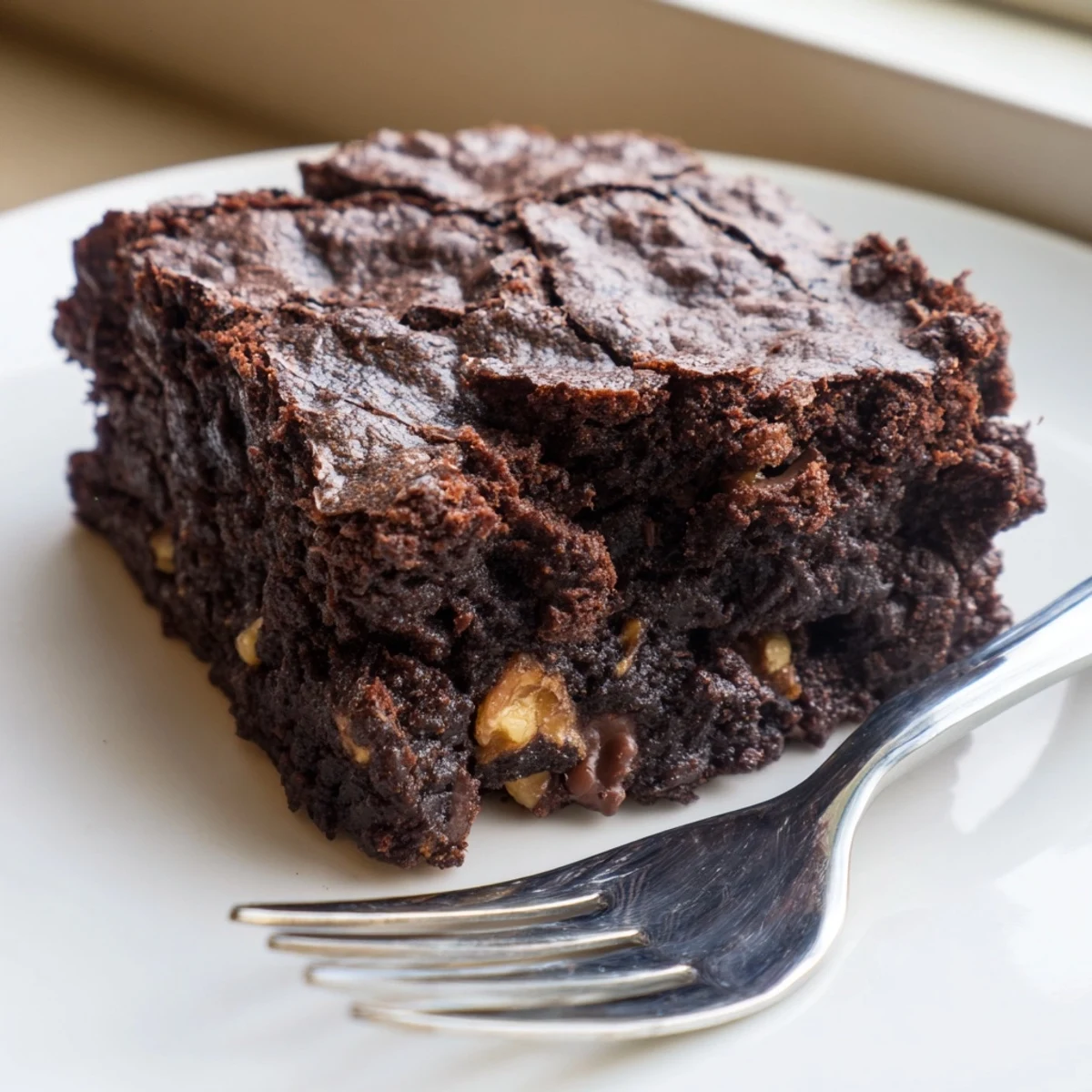 Rich dark chocolate brownies served warm with a dense and gooey center